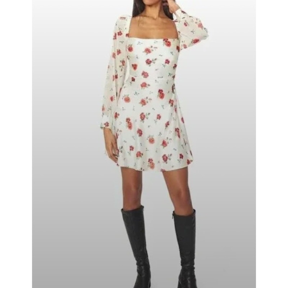 WeWoreWhat Women's Puff Sleeve Cowl Neck Satin Floral Dress Size 4